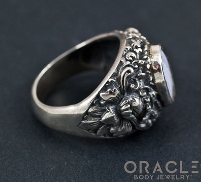 Sterling Silver Lotus Ring with Blue Lace Agate Size 10