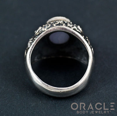 Sterling Silver Lotus Ring with Blue Lace Agate Size 10