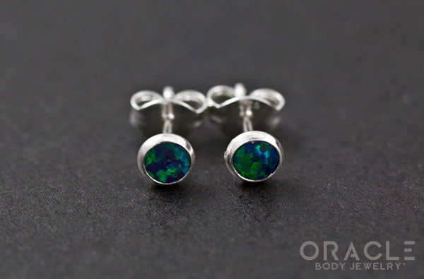 Sterling Silver Synthetic Dark Blue Opal Earrings