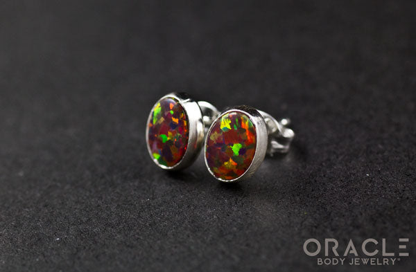 Sterling Silver Synthetic Red Opal Earrings
