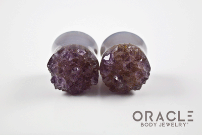7/8" (22mm) Druzy Rough Amethyst Double Flare Plugs