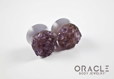 7/8" (22mm) Druzy Rough Amethyst Double Flare Plugs