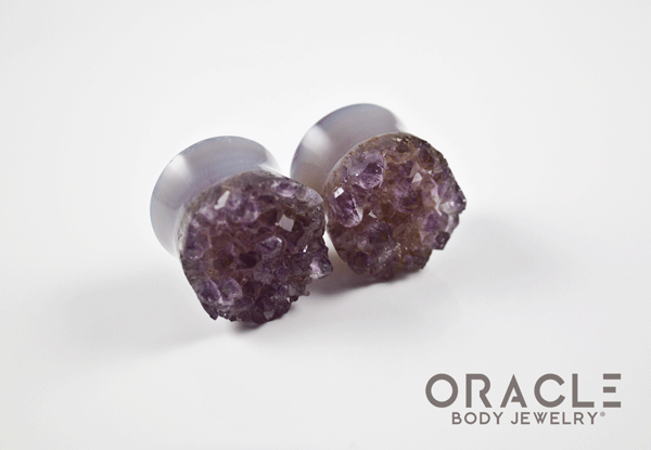 7/8" (22mm) Druzy Rough Amethyst Double Flare Plugs