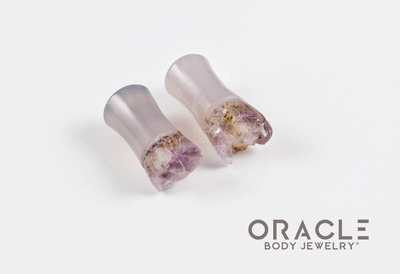 2g (6.5mm) Double Flare Druzy Rough Amethyst Plugs