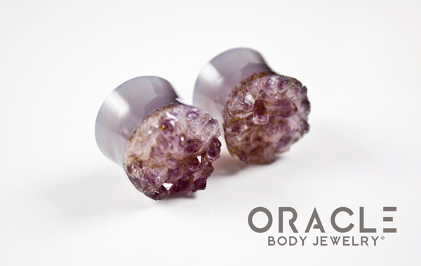 3/4" (19mm) Druzy Rough Amethyst Double Flare Plugs