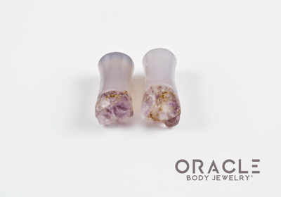 2g (6.5mm) Double Flare Druzy Rough Amethyst Plugs