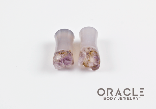 2g (6.5mm) Double Flare Druzy Rough Amethyst Plugs