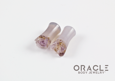2g (6.5mm) Double Flare Druzy Rough Amethyst Plugs