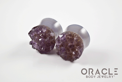 7/8" (22mm) Druzy Rough Amethyst Double Flare Plugs