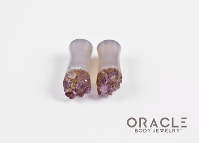 2g (6.5mm) Double Flare Druzy Rough Amethyst Plugs