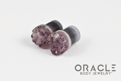 7/16" (11mm) Druzy Rough Amethyst Single Flare Plugs