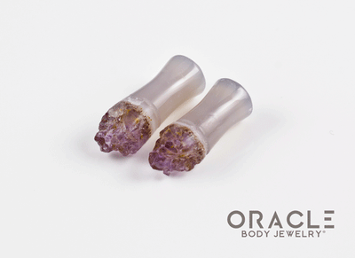 2g (6.5mm) Double Flare Druzy Rough Amethyst Plugs