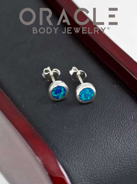 Sterling Silver Blue Synthetic Opal Standard Earring