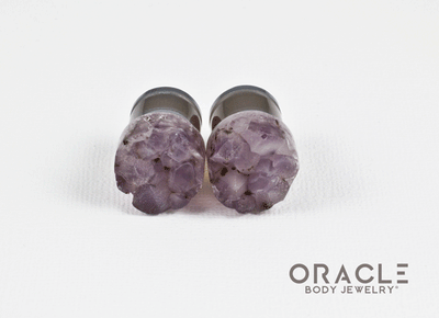 1/2" (12.5mm) Druzy Rough Amethyst Single Flare Plugs