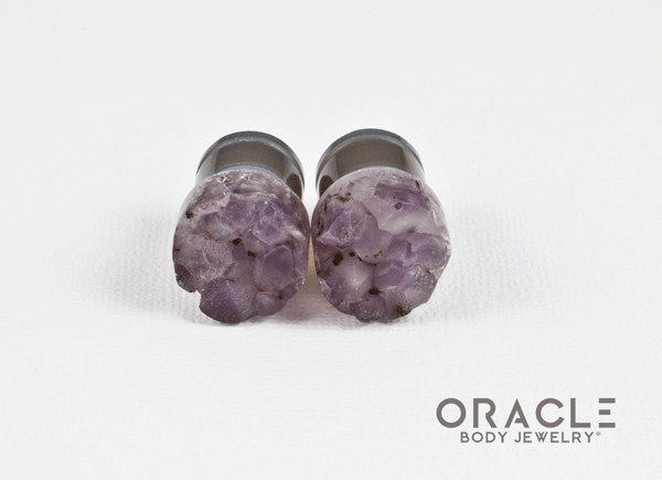 1/2" (12.5mm) Druzy Rough Amethyst Single Flare Plugs