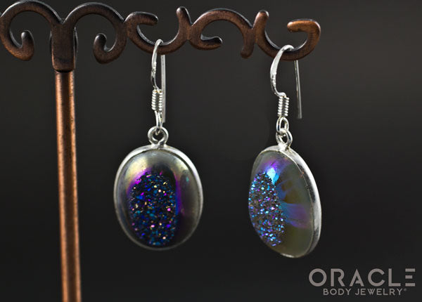 Sterling Silver Titanium Coated Druzy Earrings