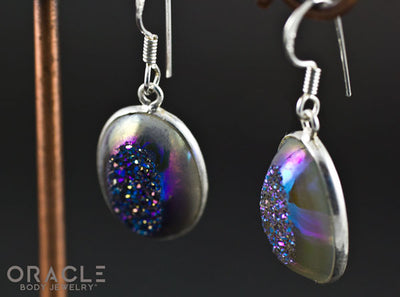 Sterling Silver Titanium Coated Druzy Earrings