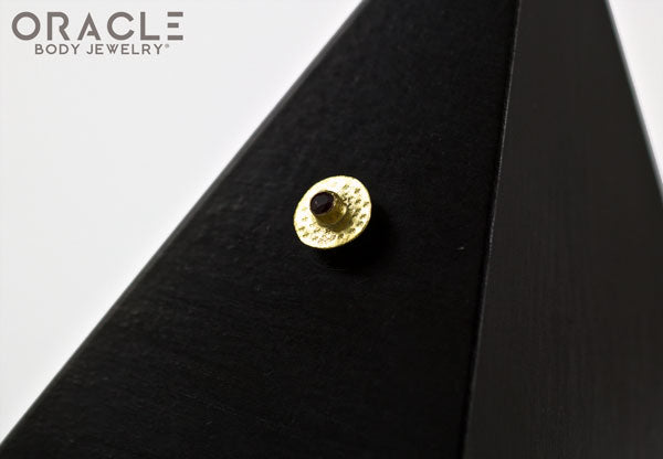 14k Hammered Disk with Ruby Threadless Gold End