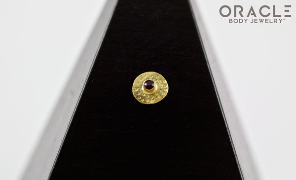 14k Hammered Disk with Ruby Threadless Gold End