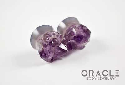 7/8" (22mm) Druzy Rough Amethyst Double Flare Plugs