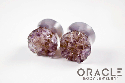 3/4" (19mm) Druzy Rough Amethyst Double Flare Plugs