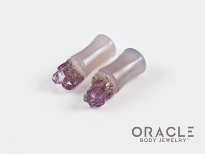 2g (6.5mm) Double Flare Druzy Rough Amethyst Plugs