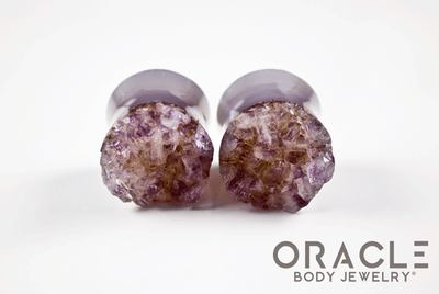 3/4" (19mm) Druzy Rough Amethyst Double Flare Plugs