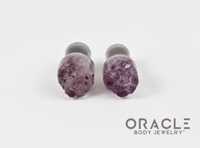 0g (8mm) Druzy Rough Amethyst Single Flare Plugs