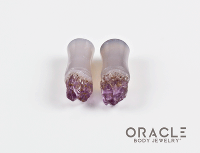 2g (6.5mm) Double Flare Druzy Rough Amethyst Plugs