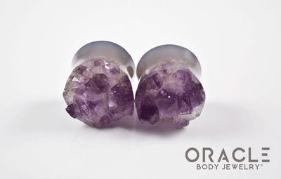 7/8" (22mm) Druzy Rough Amethyst Double Flare Plugs