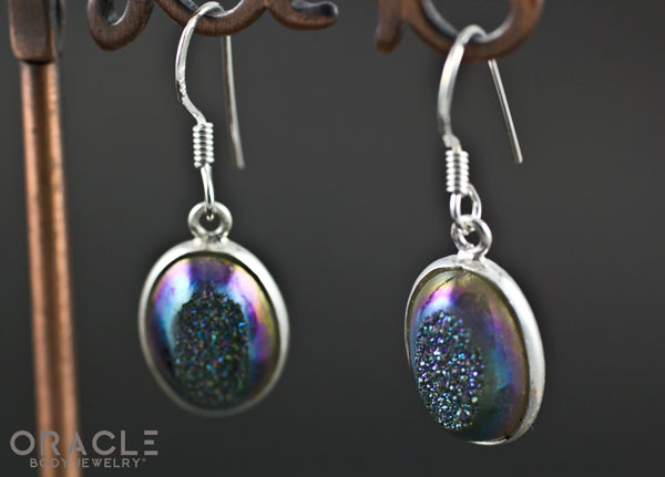 Sterling Silver Titanium Coated Druzy Earrings
