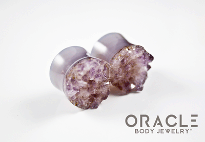 3/4" (19mm) Druzy Rough Amethyst Double Flare Plugs