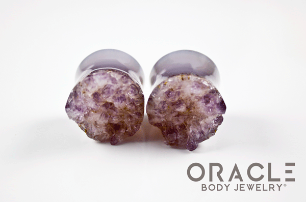 3/4" (19mm) Druzy Rough Amethyst Double Flare Plugs