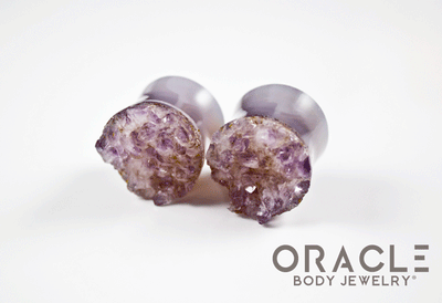 3/4" (19mm) Druzy Rough Amethyst Double Flare Plugs