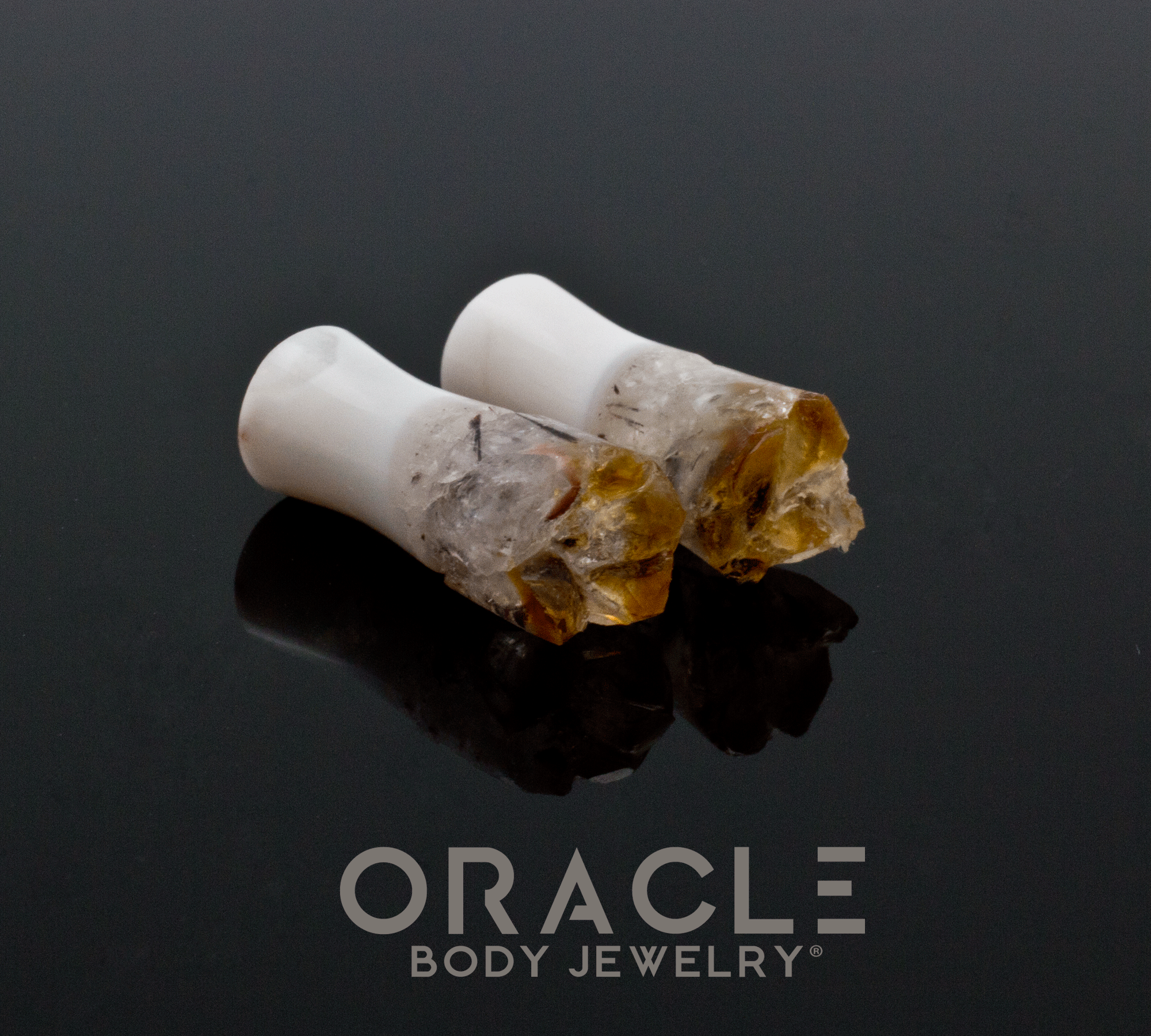 2g (6.5mm) Druzy Rough Citrine Plugs