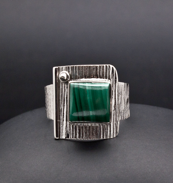 Sterling Silver Malachite Ring Size 10