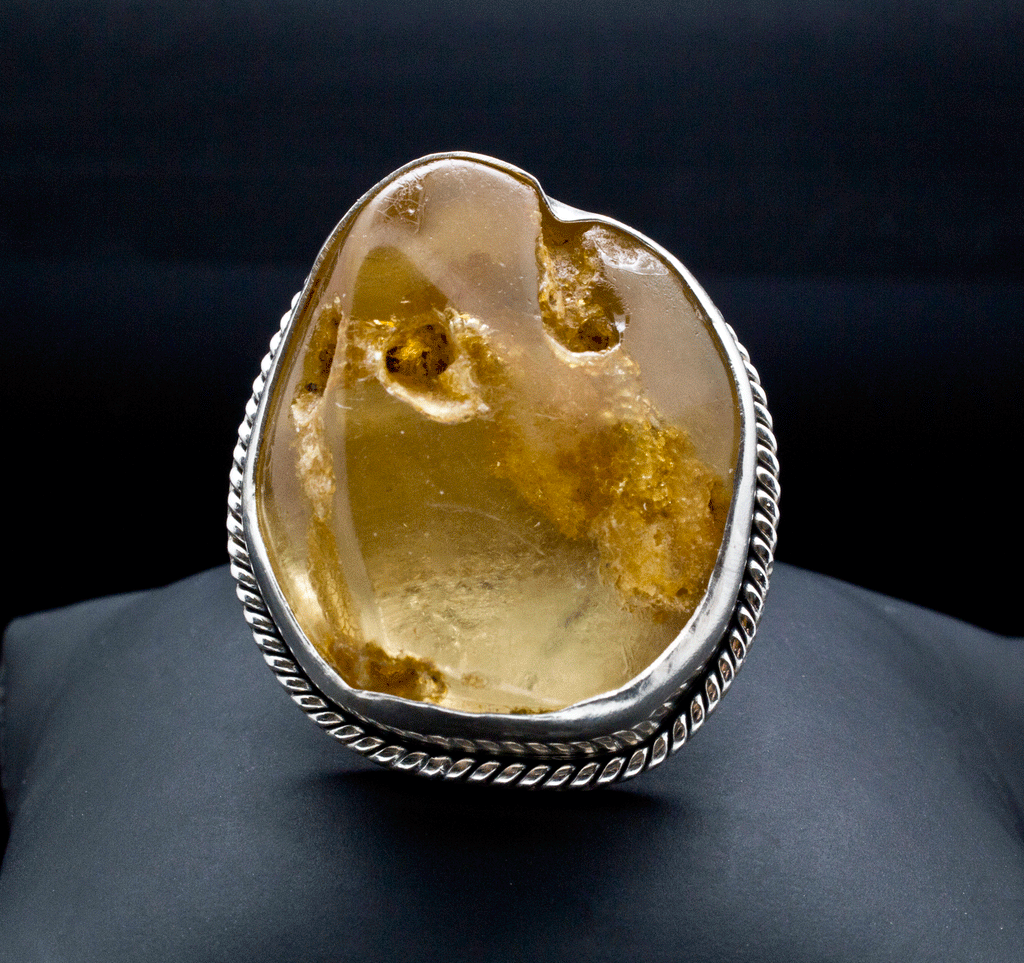 Sterling Silver Large Copal Amber Ring Size 6