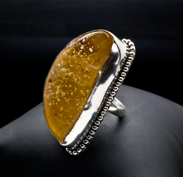 Sterling Silver Copal Amber Ring Size 7