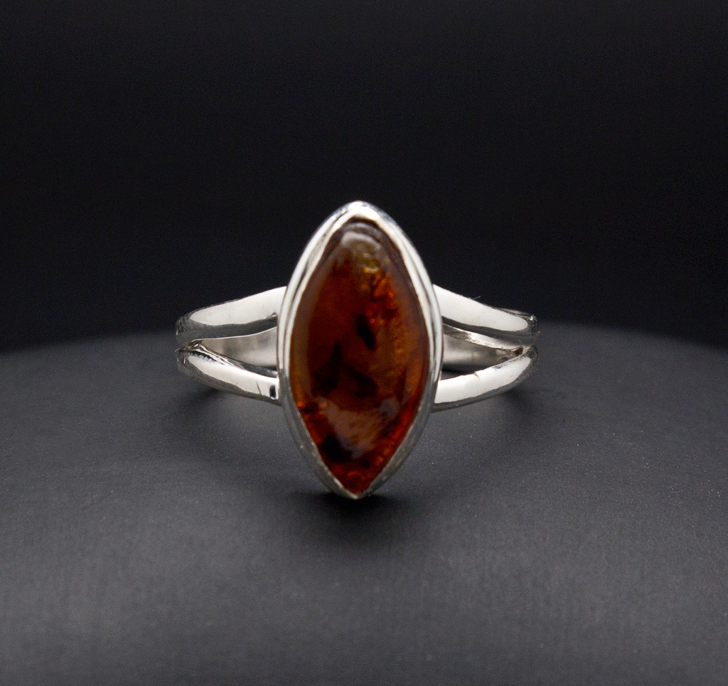Sterling Silver Amber Ring Size 7