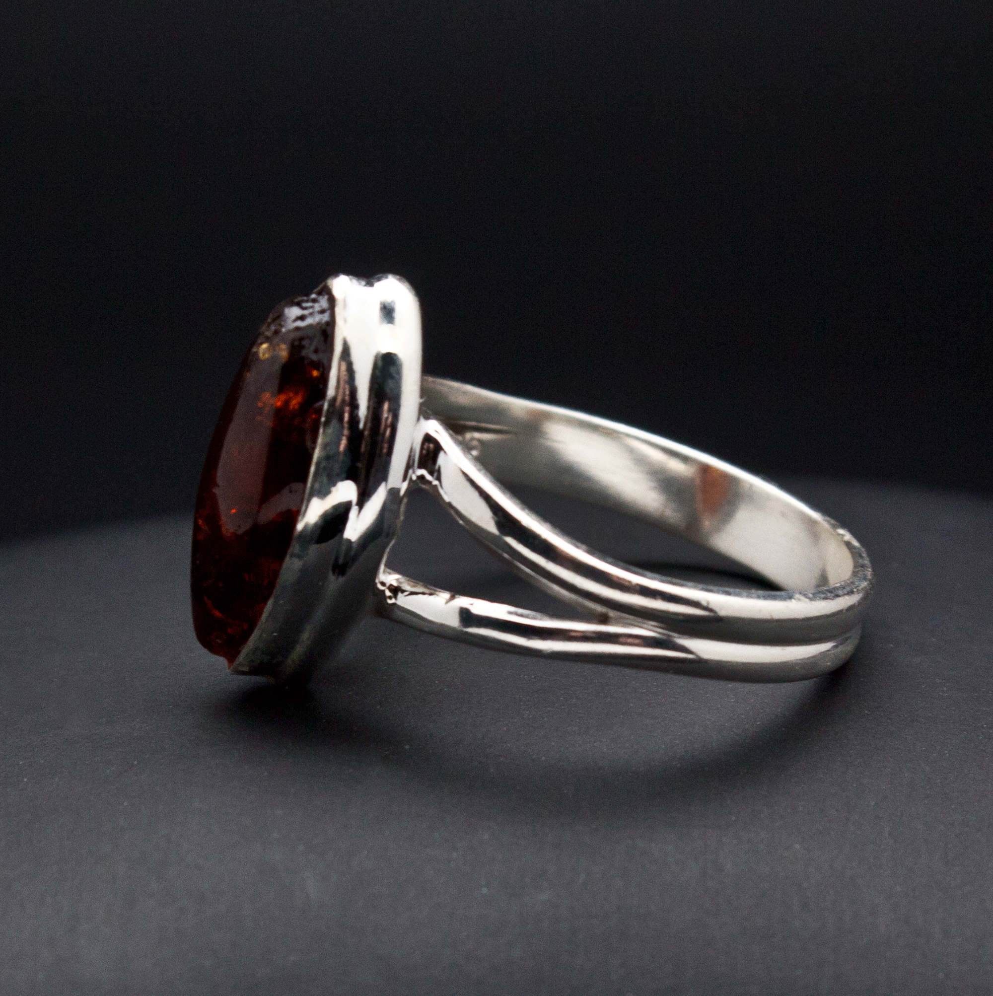 Sterling Silver Amber Ring Size 7