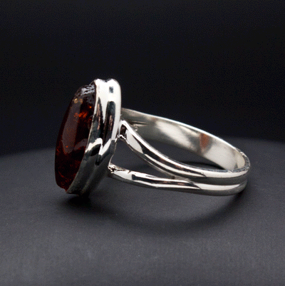Sterling Silver Amber Ring Size 7