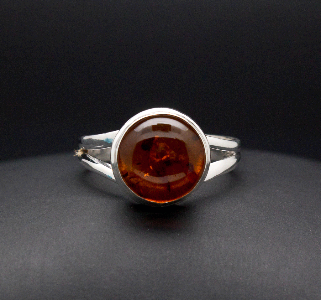 Sterling Silver Amber Ring Size 7