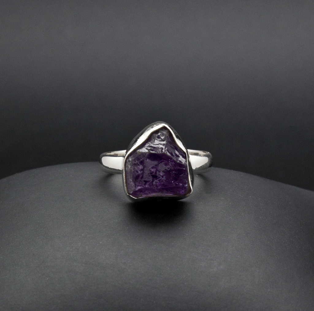 Sterling Silver Raw Amethyst Ring Size 7
