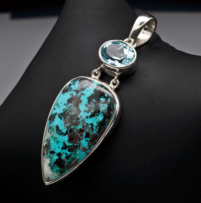 Sterling Silver Azurite and Blue Topaz Pendant