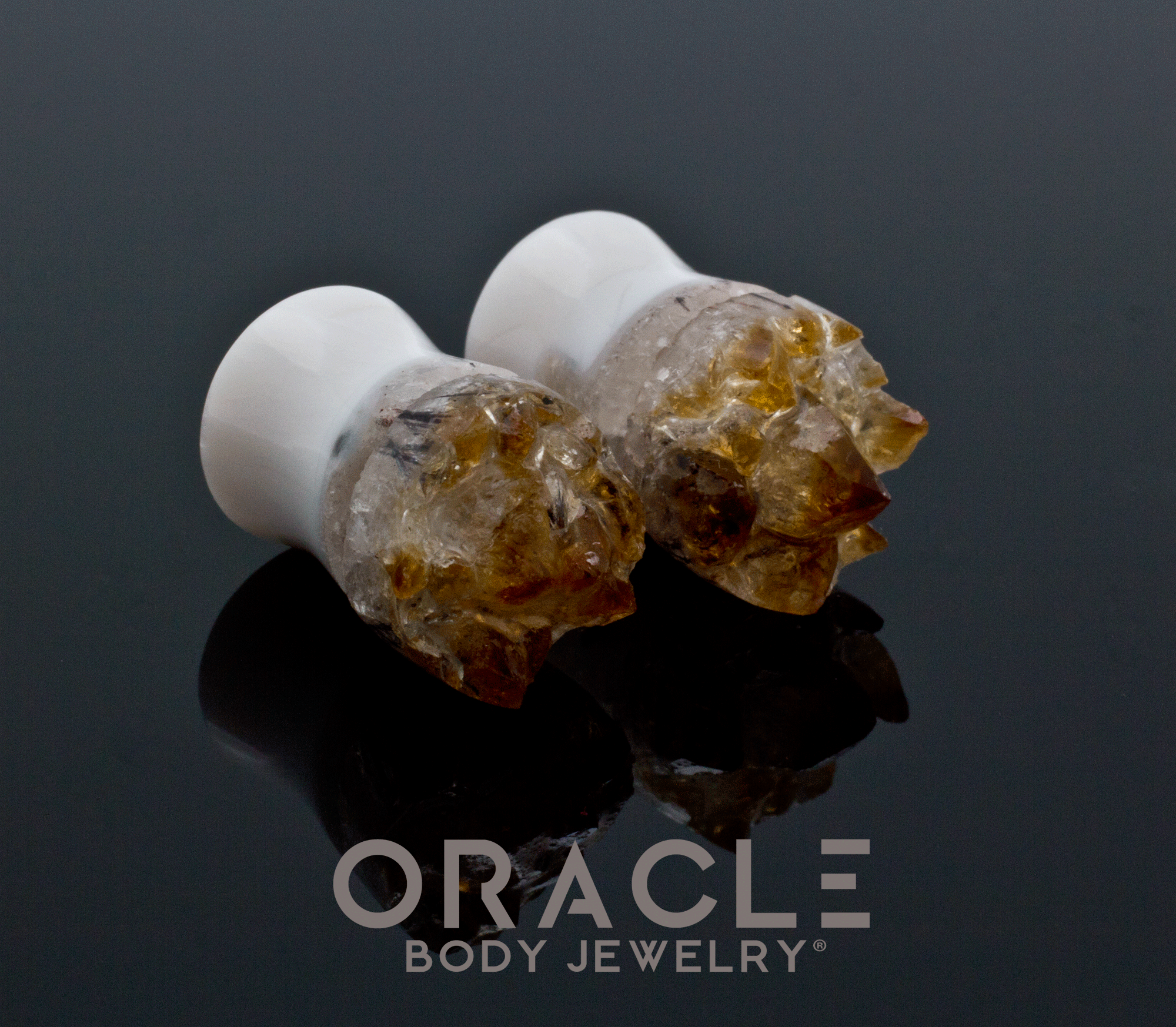 7/16" Druzy Rough Citrine Plugs