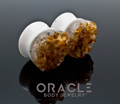 7/8" (22mm) Druzy Rough Citrine Plugs