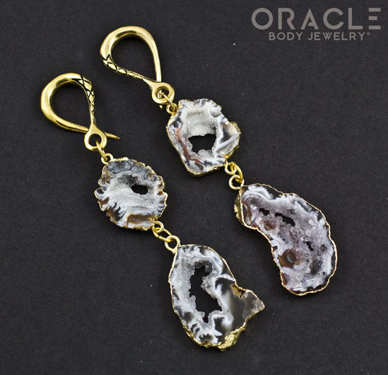 Crossover with 24k Gold Plated Druzy Agate Slice Double Dangles