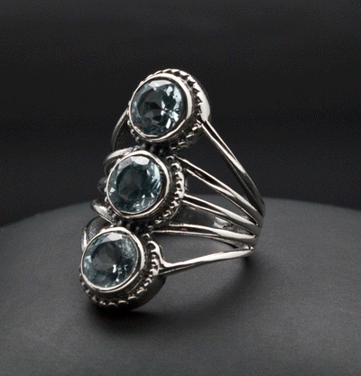 Sterling Silver Blue Topaz Ornate Ring Size 5.5