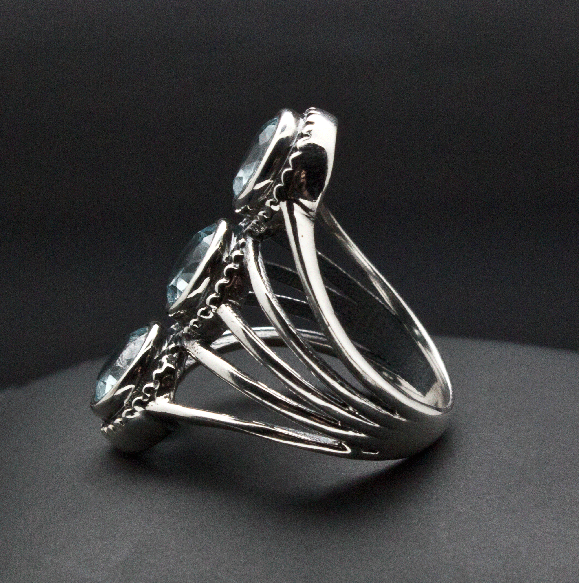 Sterling Silver Blue Topaz Ornate Ring Size 5.5