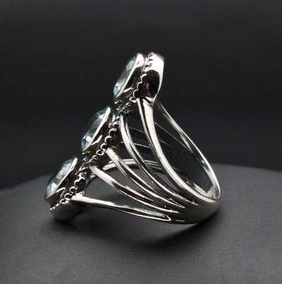 Sterling Silver Blue Topaz Ornate Ring Size 5.5